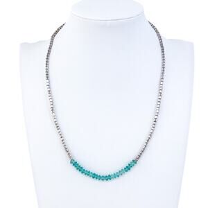 Vintage Baroni Sterling Silver 925 Blue Glass Bead Necklace 15"-17"